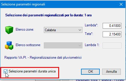 Fig. 11 -Valori regionali Calabria parametri piogge giornaliere TCEV di I livello 