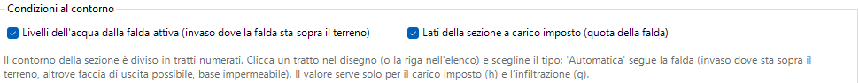 Riquadro Condizioni al contorno